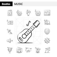 Music Hand Drawn Icons Set For Infographics Mobile UXUI Kit And Print Design Include Music Play File Data Music Play Setting Gear Icon Set Vector