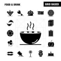 conjunto de iconos de glifo sólido de alimentos y bebidas para infografías kit uxui móvil y diseño de impresión incluyen desayuno croissant comida campana de comida cocina comida icono caliente conjunto vector