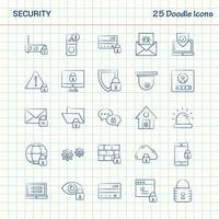 seguridad 25 iconos de garabato conjunto de iconos de negocios dibujados a mano vector