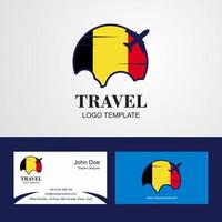 logotipo de la bandera de bélgica de viaje y diseño de tarjeta de visita vector