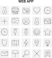 25 conjunto de iconos de aplicaciones web dibujadas a mano fondo gris garabato vectorial vector