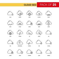 icono de línea negra de seo en la nube conjunto de iconos de contorno de negocio 25 vector