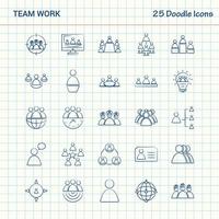 trabajo en equipo 25 iconos de doodle conjunto de iconos de negocios dibujados a mano vector