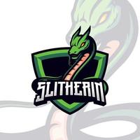 Green Snake with Green Shield Vector Mascot