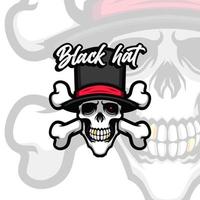 Black Hat Pirate Skull Corssbone Vector Mascot