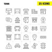 Town Line Icons Set For Infographics Mobile UXUI Kit And Print Design Include Location Map Town Church House Town Park Playground Icon Set Vector
