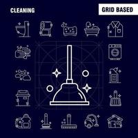 Cleaning Line Icons Set For Infographics Mobile UXUI Kit And Print Design Include Brush Brushing Clean Scrub Plunger Restroom Toilet Tool Icon Set Vector