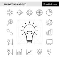 conjunto de 17 iconos dibujados a mano de marketing y seo vector