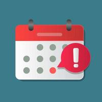Calendar deadline or event reminder notification vector icon notice, flat cartoon. concept for your website design, logo, app. vector illustration