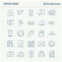 trabajo de oficina 25 iconos de doodle conjunto de iconos de negocios dibujados a mano vector