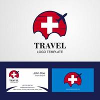 logotipo de la bandera de suiza de viaje y diseño de tarjeta de visita vector