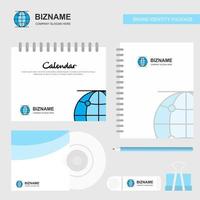 Globe Logo Calendar Template CD Cover Diary and USB Brand Stationary Package Design Vector Template