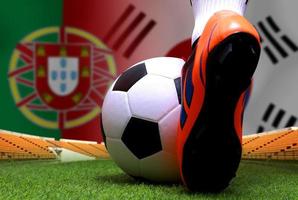 competición de copa de fútbol entre la nacional portuguesa y la nacional de corea del sur. foto