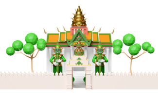 3d thai temple wall, castle with giant gatekeeper, tree isolated. 3d render illustration png