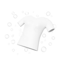 camisa mostra lavagem com água de bolha de brilho, ilustração de publicidade 3d limpa com sabão em pó, detergente líquido, renderização em 3d png