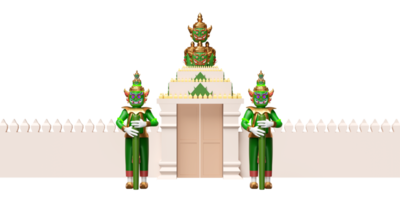 3d thai temple wall with giant gatekeeper isolated. 3d render illustration