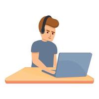 Boy young programming icon, cartoon style vector