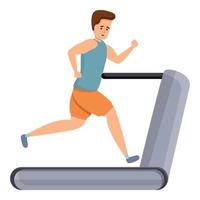 Sportsman run on treadmill icon, cartoon style vector