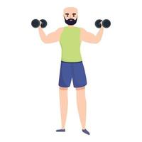 deportista entrenando con icono de pesas, estilo de dibujos animados vector