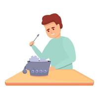 Boy programming robot icon, cartoon style vector
