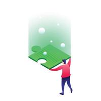 Man take puzzle icon, isometric style vector