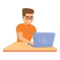 Kid laptop coding icon, cartoon style vector