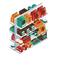 Full supermarket shelf icon, isometric style vector