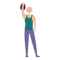 Senior man lift kettlebell icon, cartoon style vector