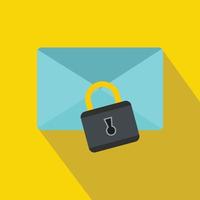 Blue envelope with padlock icon, flat style vector