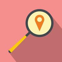 Magnifying glass with a map mark flat icon vector