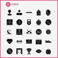 paquete de iconos de glifo sólido de fitness para diseñadores y desarrolladores iconos de escáner médico monitor de estadísticas fitness médico salud gimnasio vector