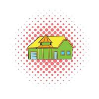 Green cottage icon, comics style vector