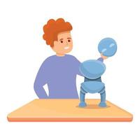 niño conecte el icono de la cabeza del robot, estilo de dibujos animados vector