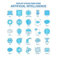 paquete de iconos de tono azul de inteligencia artificial 25 conjuntos de iconos vector