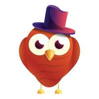 Owl top hat icon, cartoon style vector