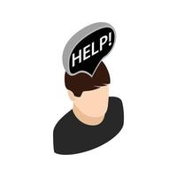 Man head with help sign icon, isometric 3d style vector