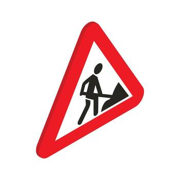 Roadworks sign icon, isometric 3d style vector