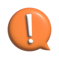 White exclamation mark inside a orange speech bubble with 3d effects illustration. png