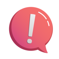 White exclamation mark inside a salmon speech bubble with 3d effects illustration. png