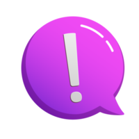 White exclamation mark inside a purple speech bubble with 3d effects illustration. png