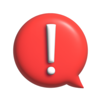 White exclamation mark inside a red speech bubble with 3d renderd effects. png