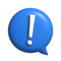 White exclamation mark inside a blue speech bubble with 3d effects illustration. png