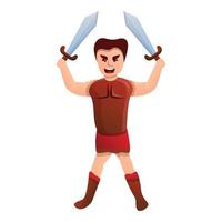 Two sword gladiator icon, cartoon style vector
