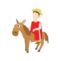 Man riding a donkey icon, cartoon style vector