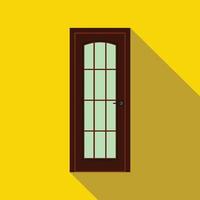 Brown wooden door icon, flat style vector