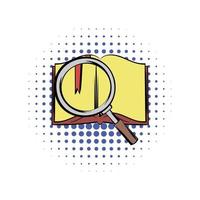 Open book with loupe comics vector