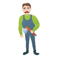 Carpenter with axe icon, cartoon style vector