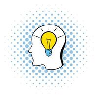 Head with light bulb icon, comics style vector