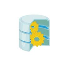 Database with gears icon, cartoon style vector