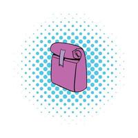 Paper pink lunch bag icon, comics style vector